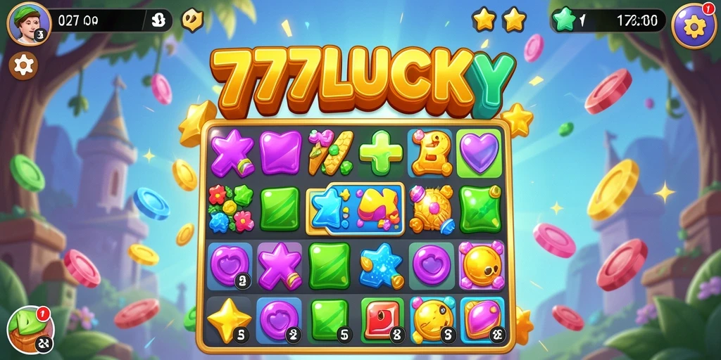 Tampilan gameplay seru dari 777LUCKY dengan kombinasi warna-warni.