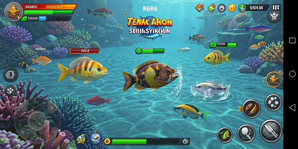 Screenshot R6R6 menampilkan momen seru saat menembak ikan di lautan.