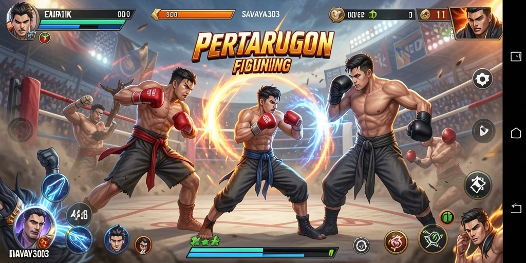 Tampilan gameplay seru dengan pertarungan karakter epik.
